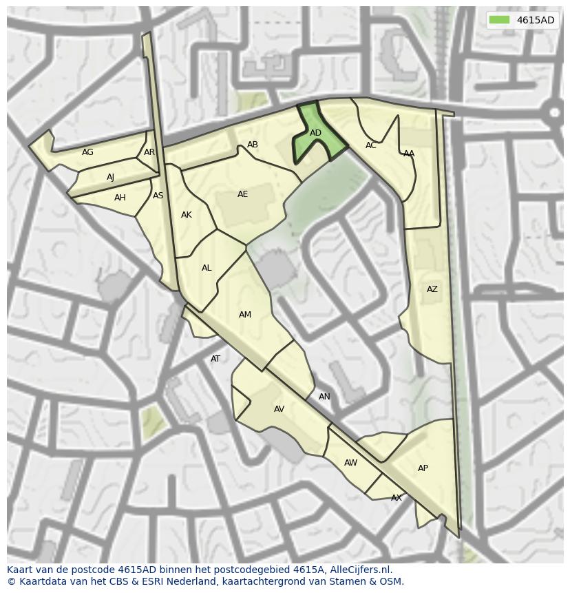 Afbeelding van het postcodegebied 4615 AD op de kaart.