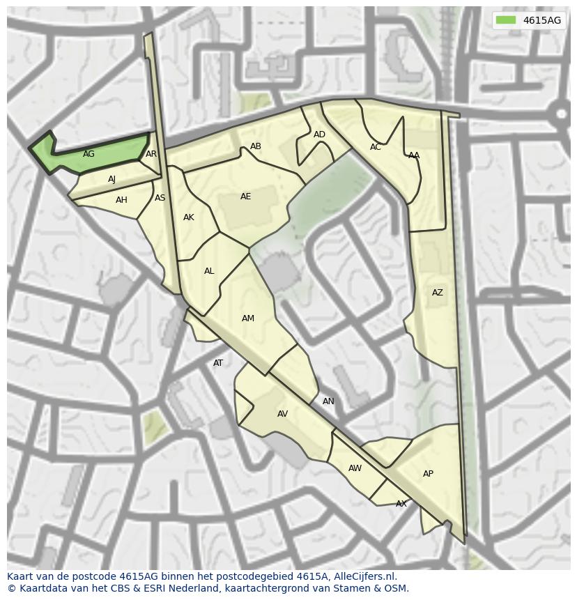 Afbeelding van het postcodegebied 4615 AG op de kaart.