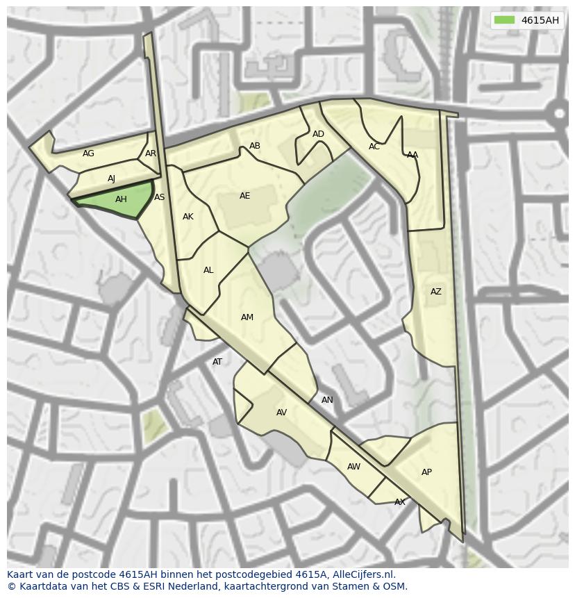 Afbeelding van het postcodegebied 4615 AH op de kaart.