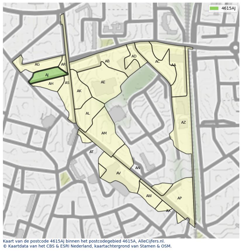 Afbeelding van het postcodegebied 4615 AJ op de kaart.