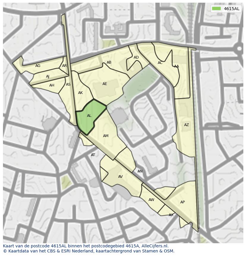 Afbeelding van het postcodegebied 4615 AL op de kaart.
