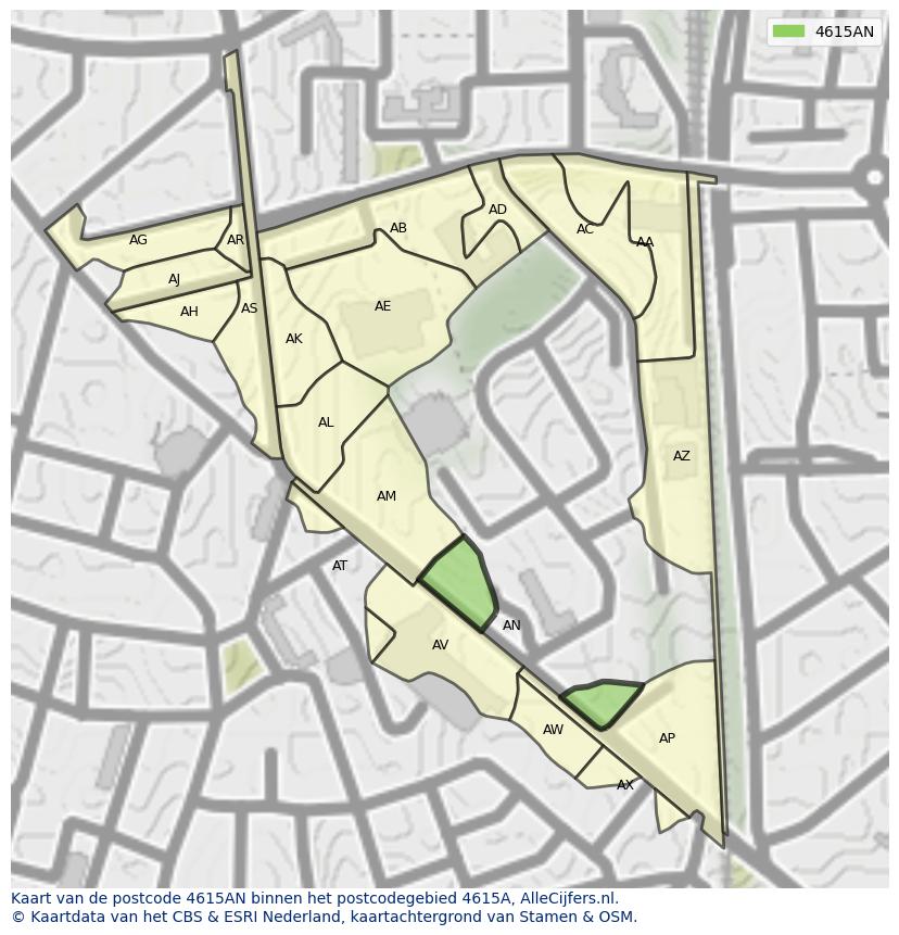 Afbeelding van het postcodegebied 4615 AN op de kaart.