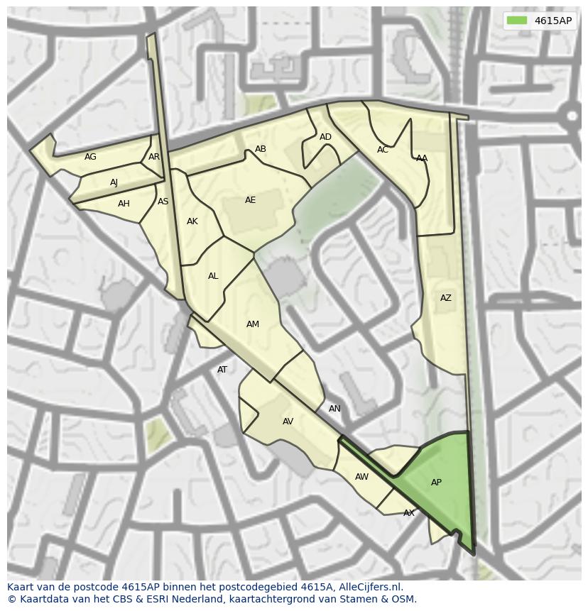 Afbeelding van het postcodegebied 4615 AP op de kaart.