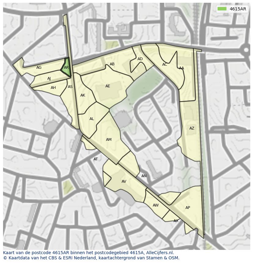 Afbeelding van het postcodegebied 4615 AR op de kaart.