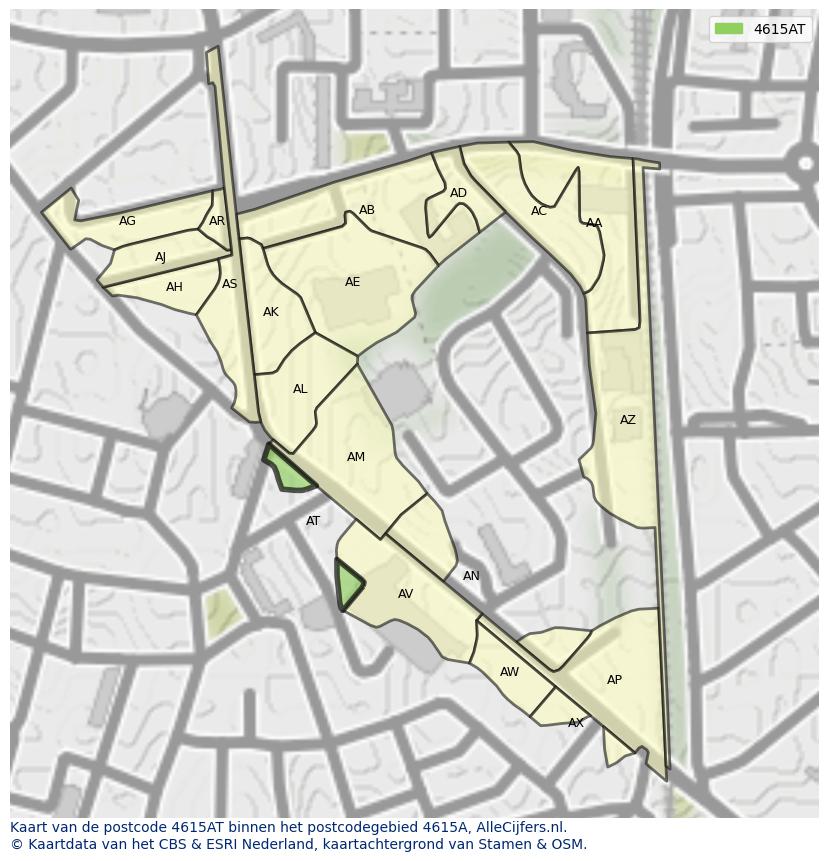 Afbeelding van het postcodegebied 4615 AT op de kaart.