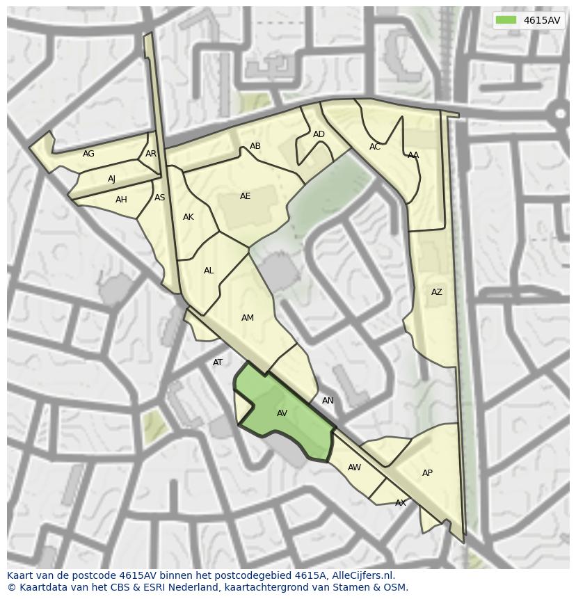 Afbeelding van het postcodegebied 4615 AV op de kaart.