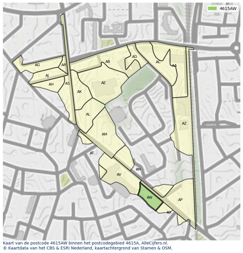 Afbeelding van het postcodegebied 4615 AW op de kaart.