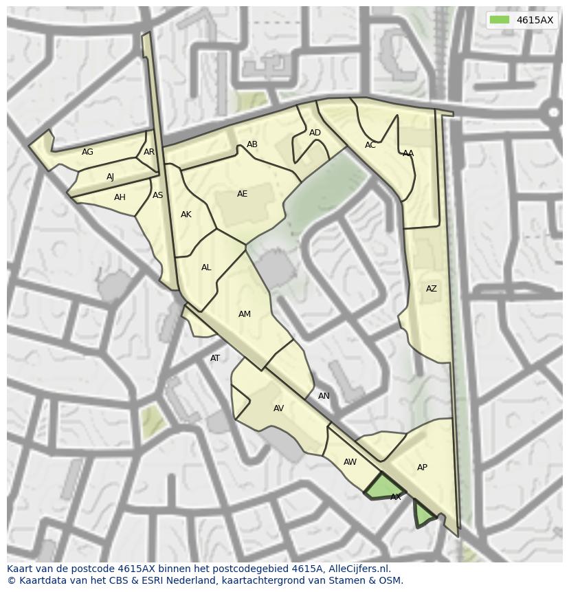 Afbeelding van het postcodegebied 4615 AX op de kaart.