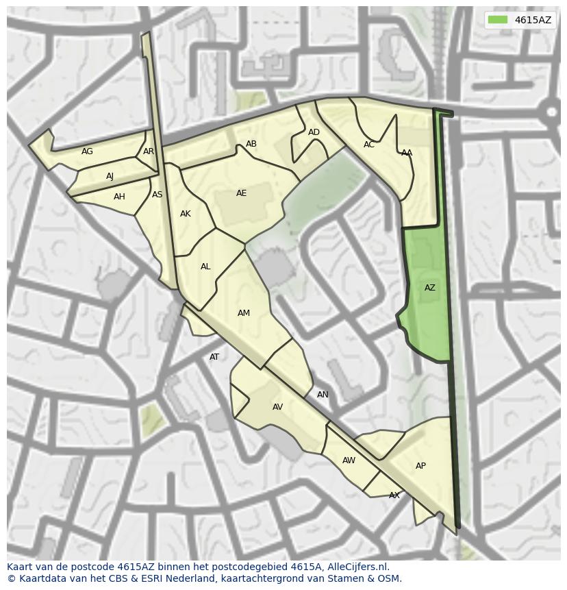 Afbeelding van het postcodegebied 4615 AZ op de kaart.