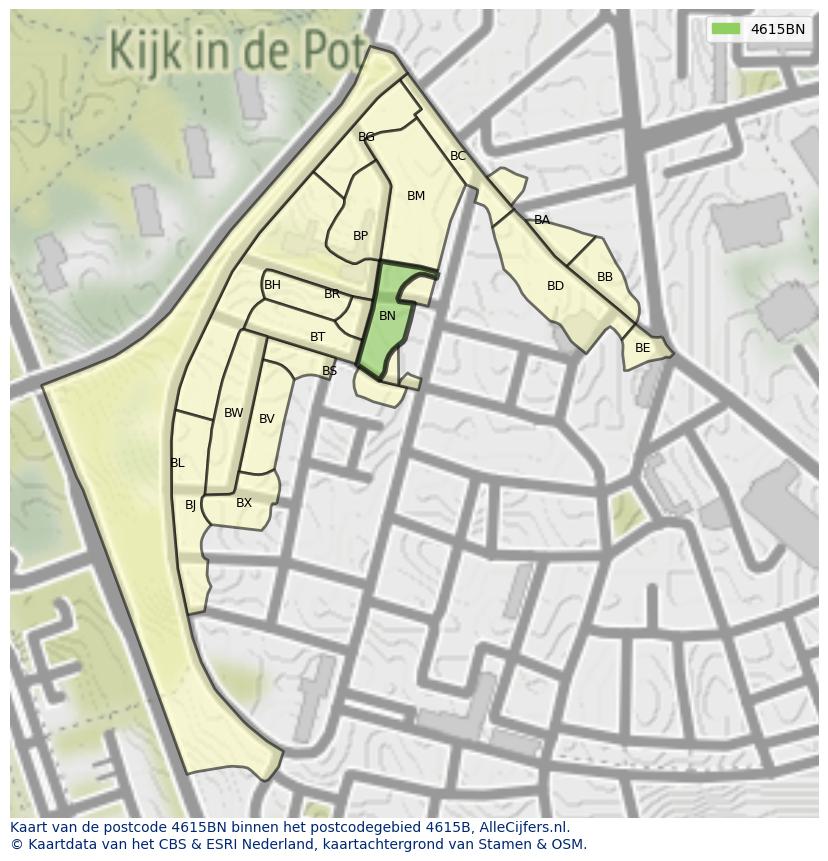 Afbeelding van het postcodegebied 4615 BN op de kaart.