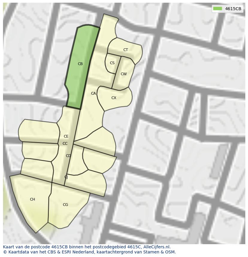 Afbeelding van het postcodegebied 4615 CB op de kaart.