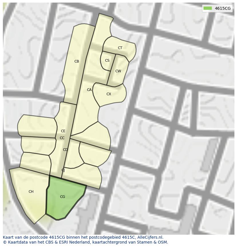 Afbeelding van het postcodegebied 4615 CG op de kaart.