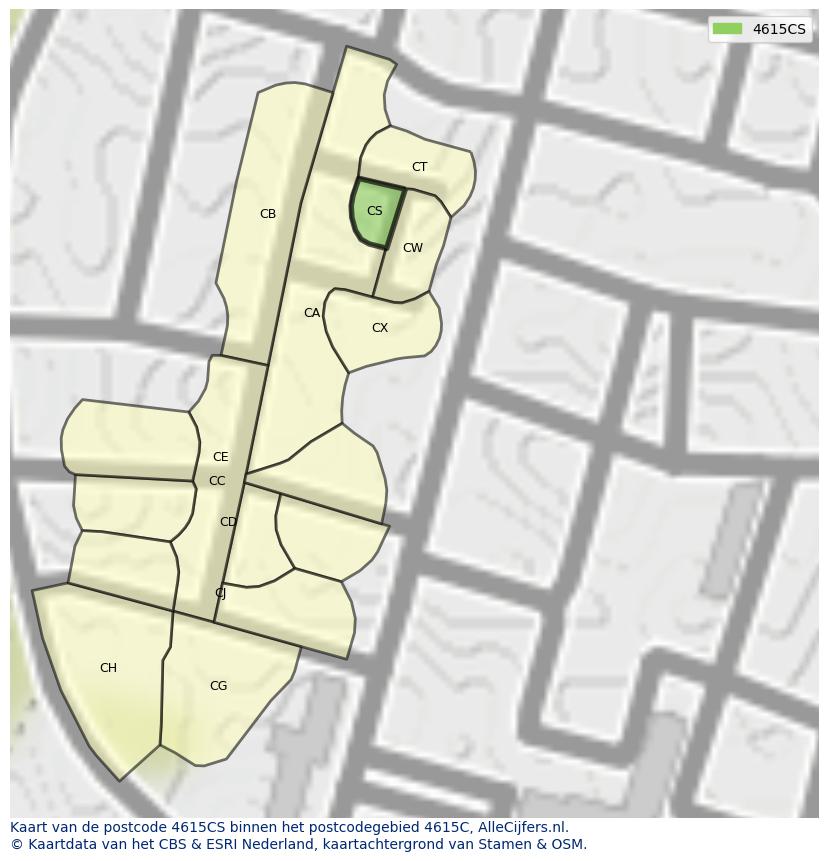 Afbeelding van het postcodegebied 4615 CS op de kaart.