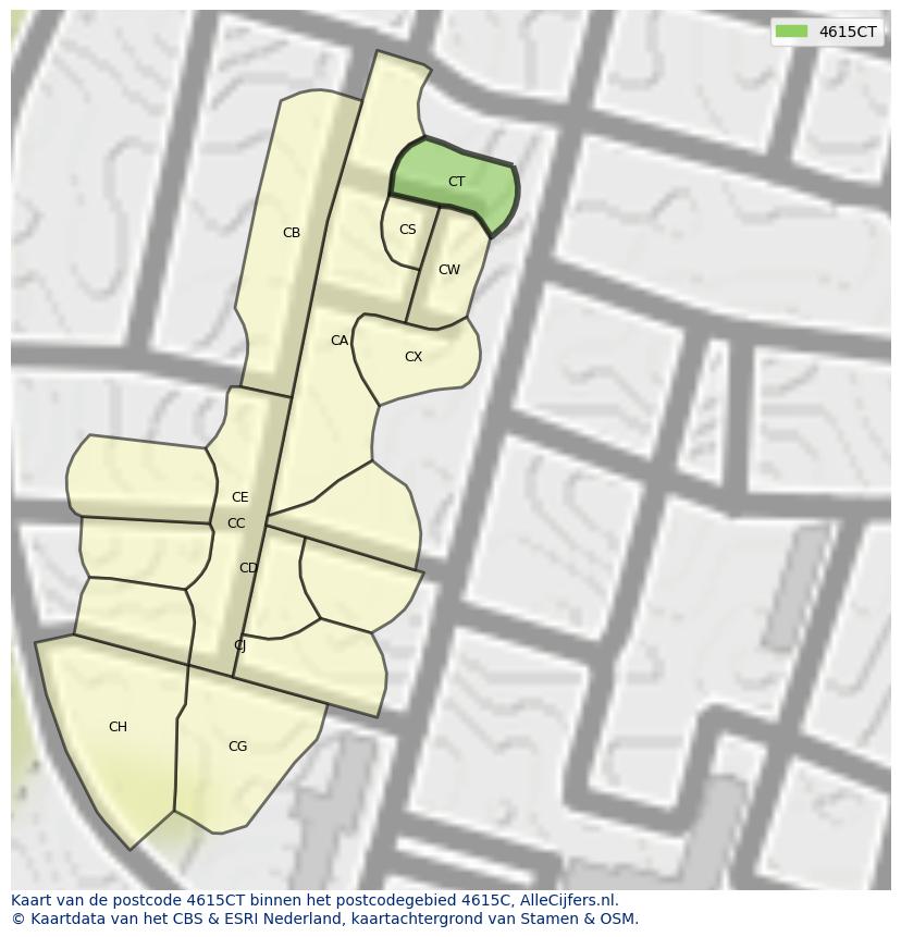 Afbeelding van het postcodegebied 4615 CT op de kaart.