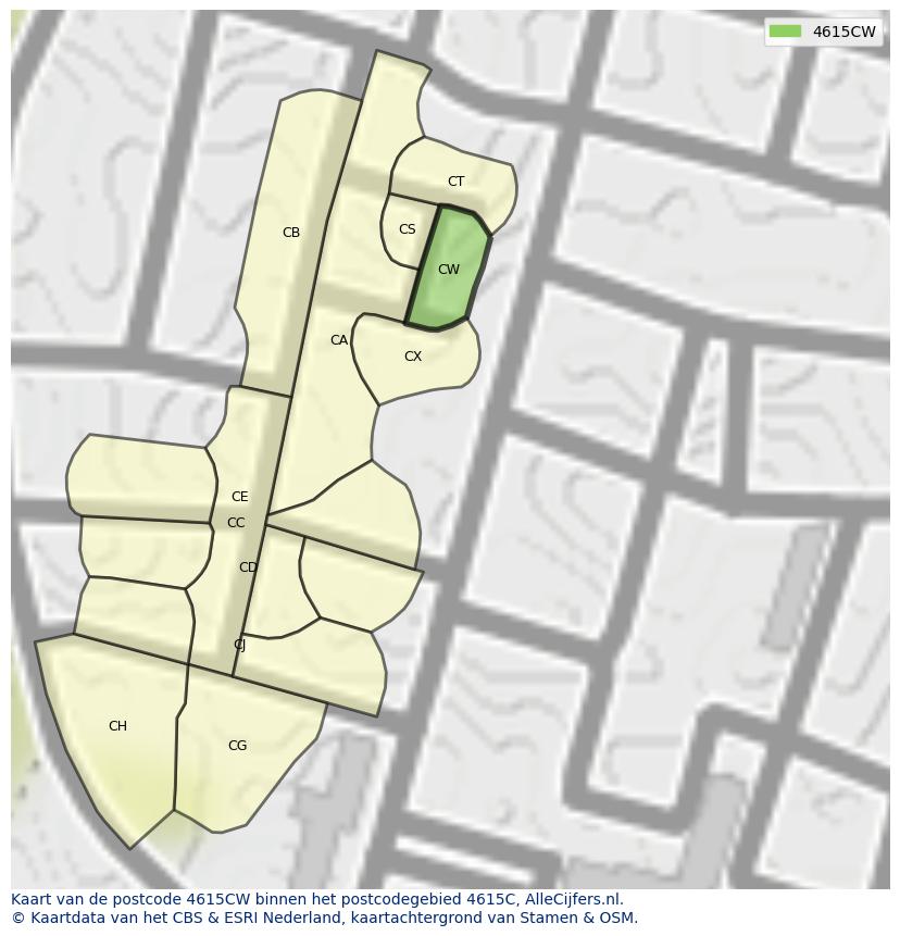 Afbeelding van het postcodegebied 4615 CW op de kaart.