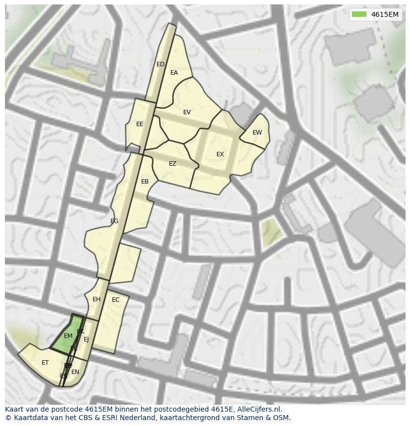 Afbeelding van het postcodegebied 4615 EM op de kaart.