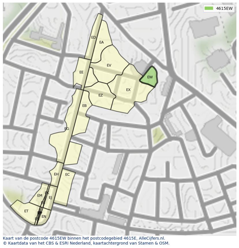 Afbeelding van het postcodegebied 4615 EW op de kaart.