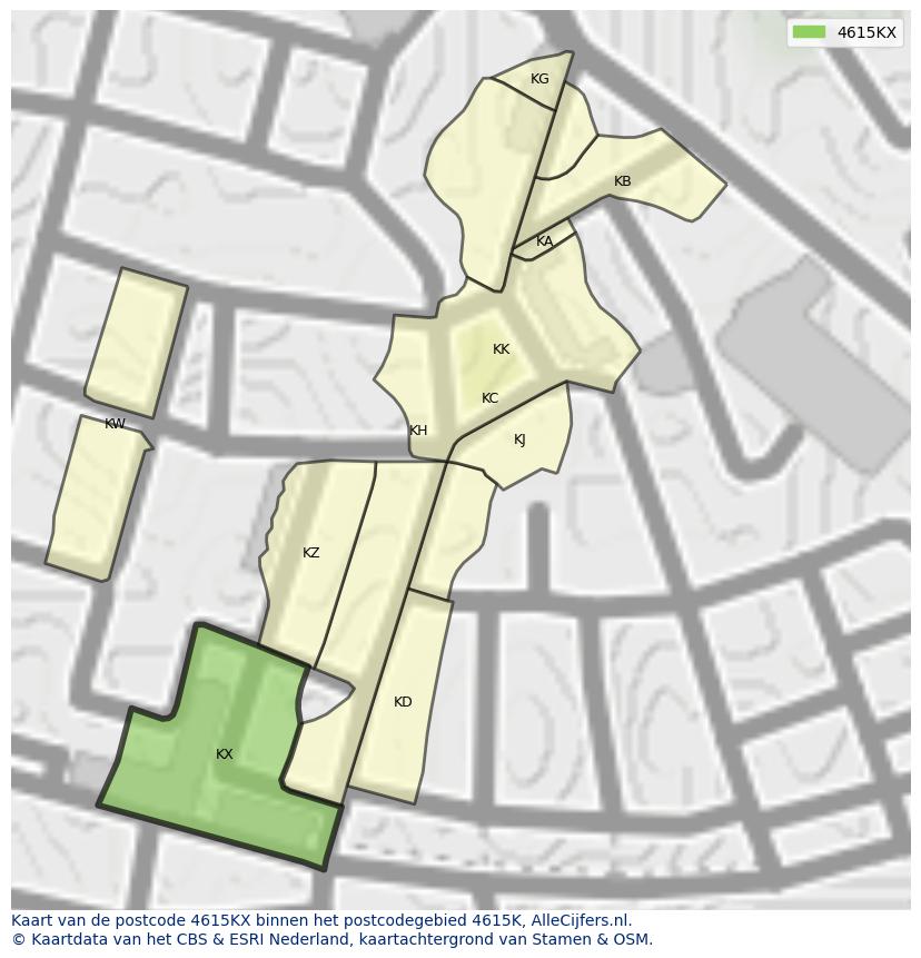 Afbeelding van het postcodegebied 4615 KX op de kaart.