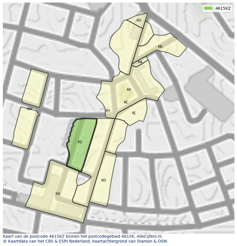 Afbeelding van het postcodegebied 4615 KZ op de kaart.