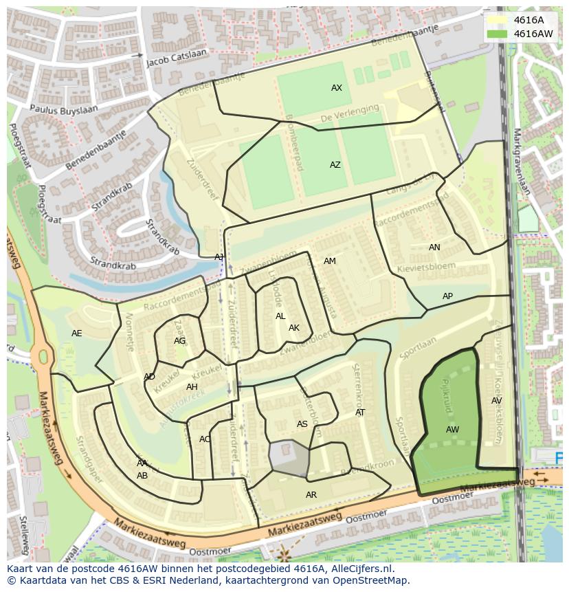 Afbeelding van het postcodegebied 4616 AW op de kaart.