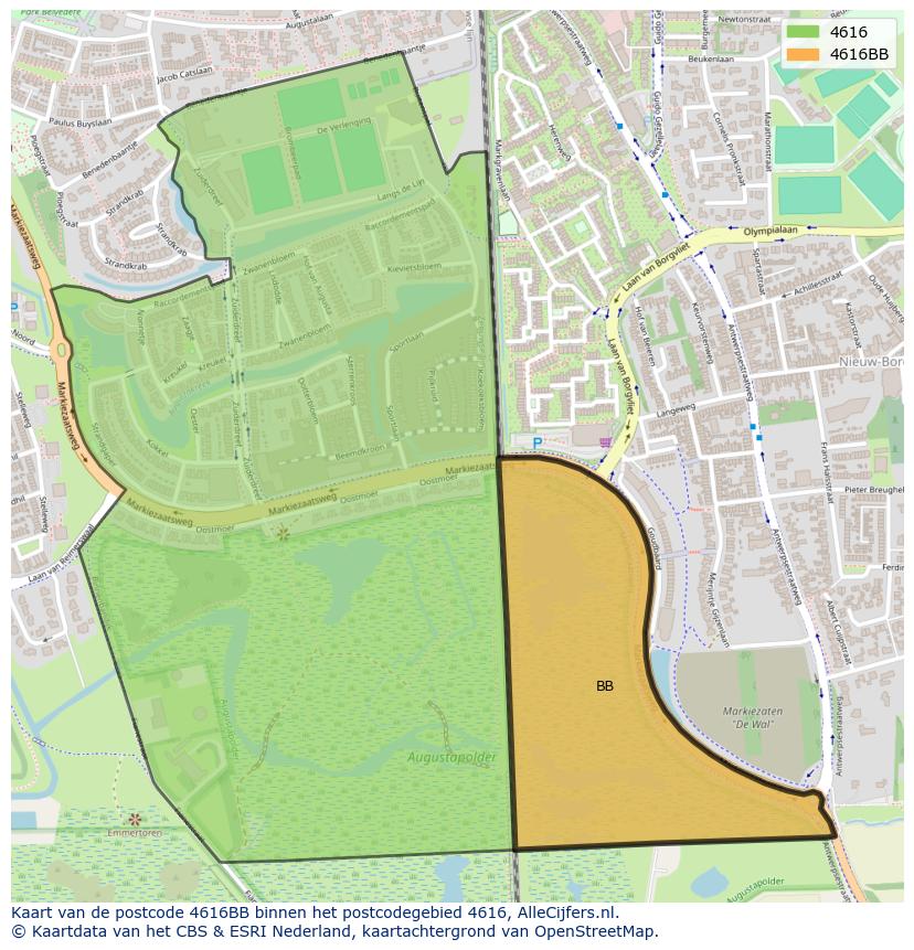 Afbeelding van het postcodegebied 4616 BB op de kaart.