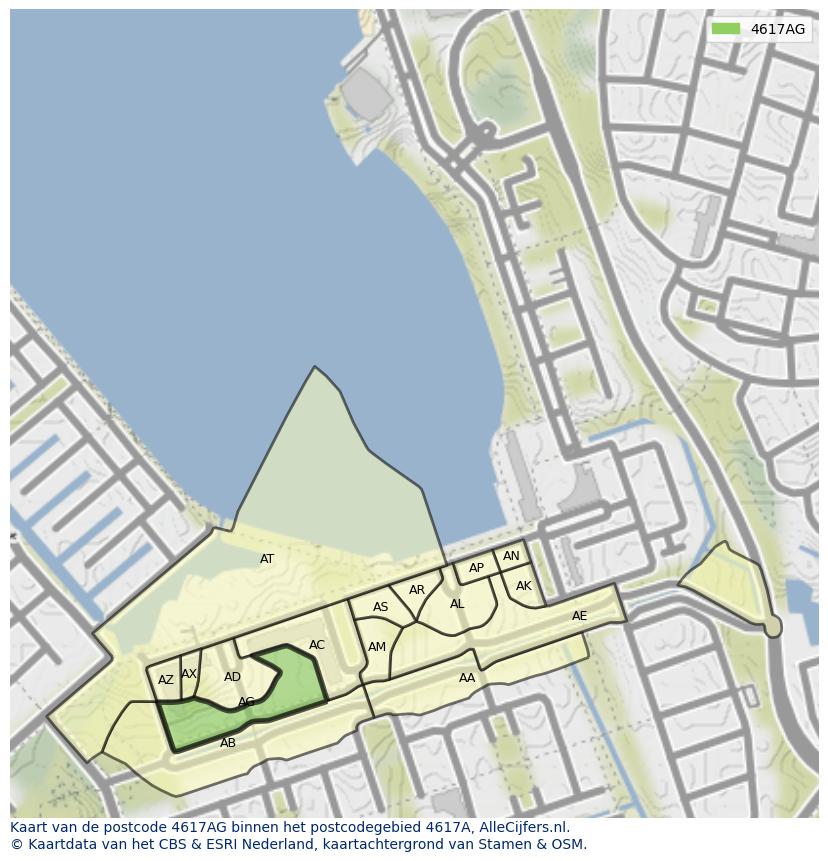 Afbeelding van het postcodegebied 4617 AG op de kaart.