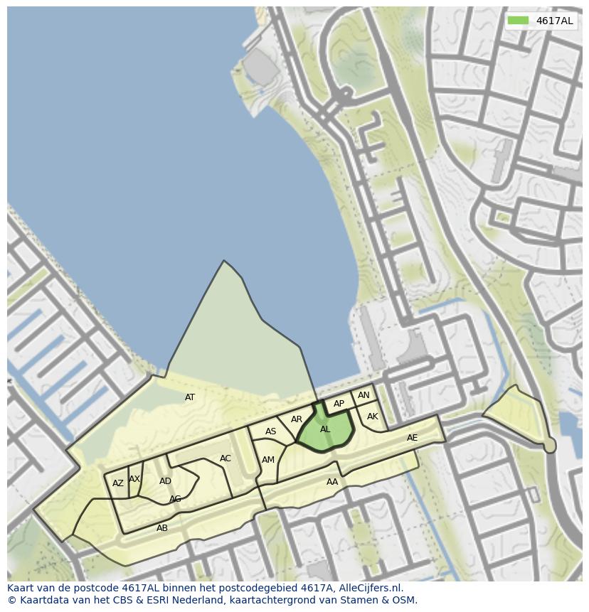 Afbeelding van het postcodegebied 4617 AL op de kaart.