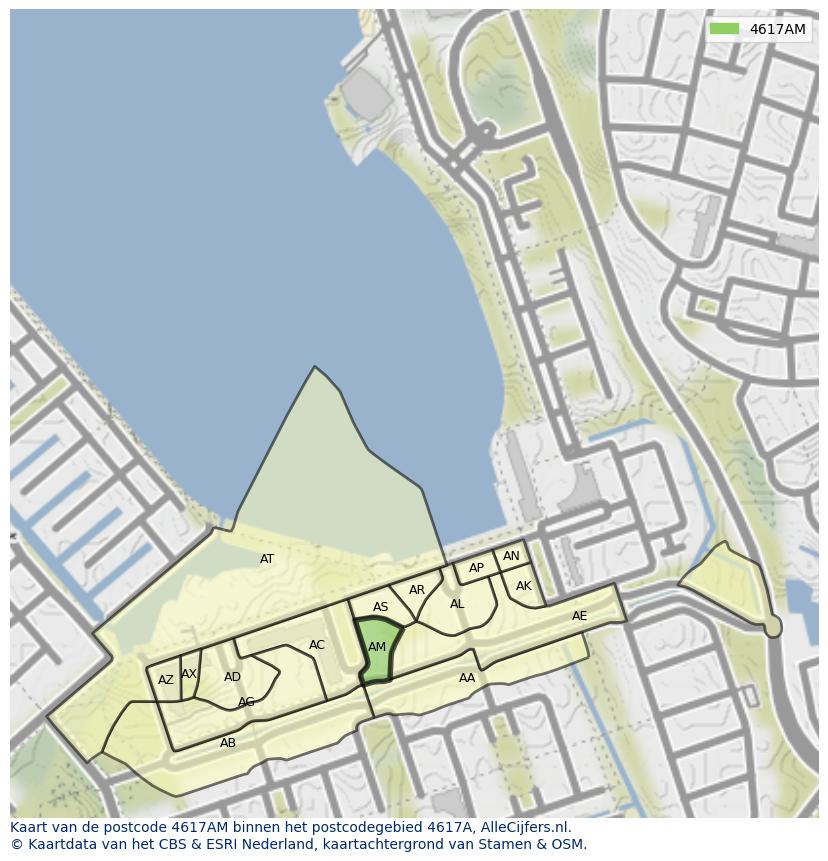 Afbeelding van het postcodegebied 4617 AM op de kaart.