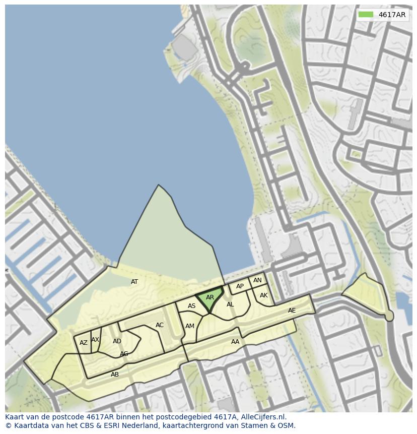 Afbeelding van het postcodegebied 4617 AR op de kaart.
