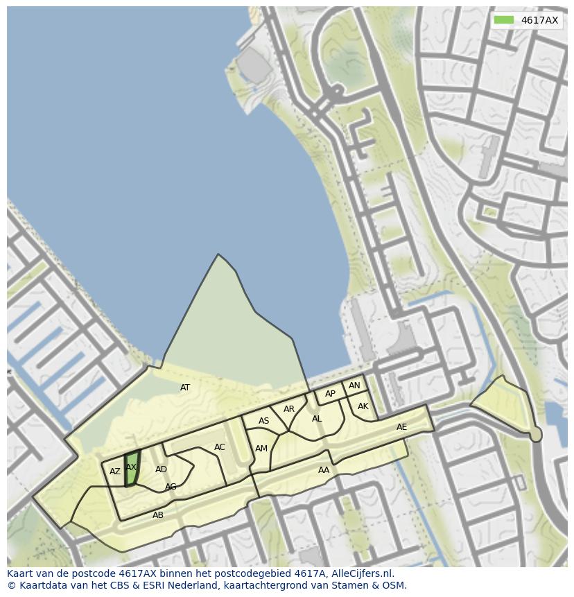 Afbeelding van het postcodegebied 4617 AX op de kaart.