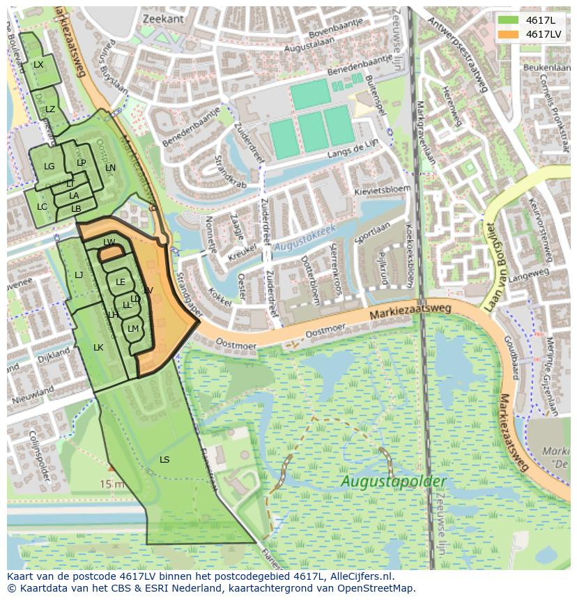 Afbeelding van het postcodegebied 4617 LV op de kaart.