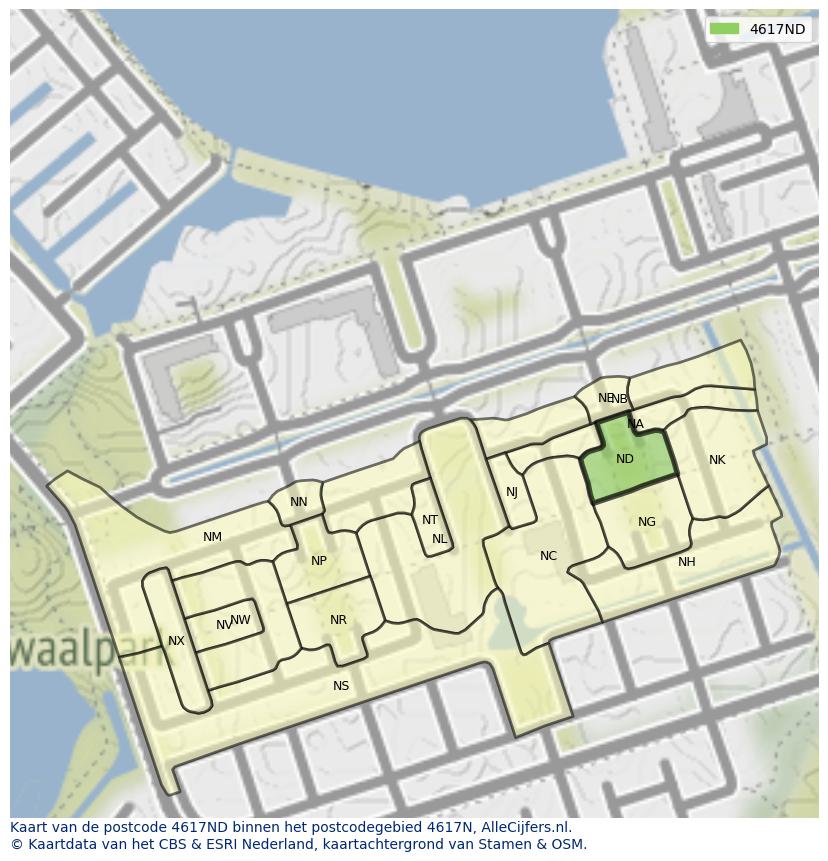 Afbeelding van het postcodegebied 4617 ND op de kaart.