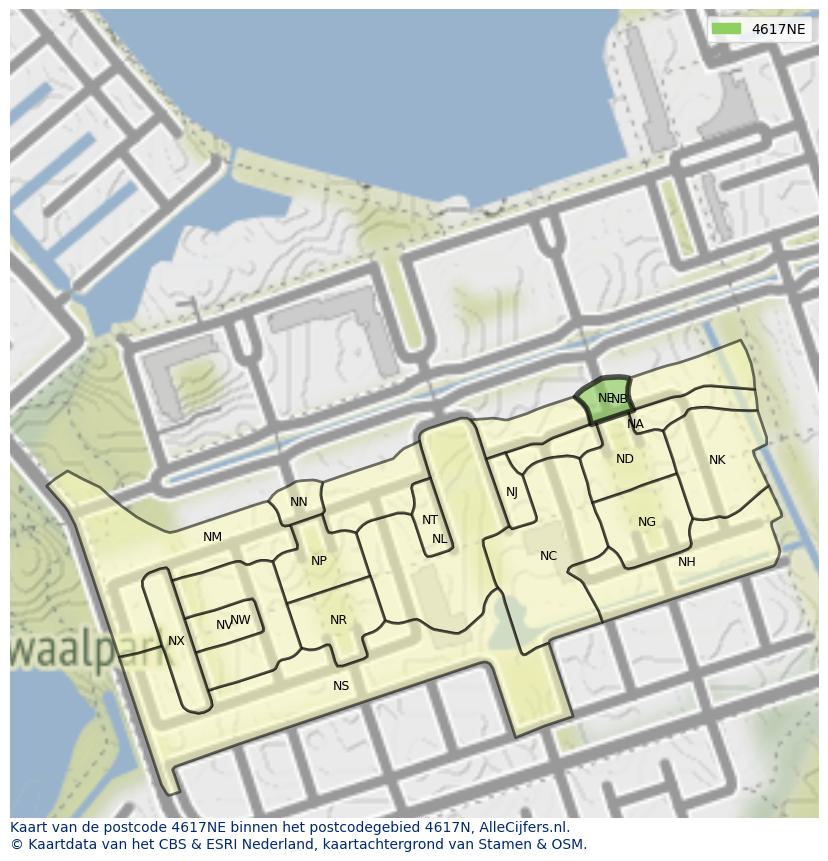 Afbeelding van het postcodegebied 4617 NE op de kaart.