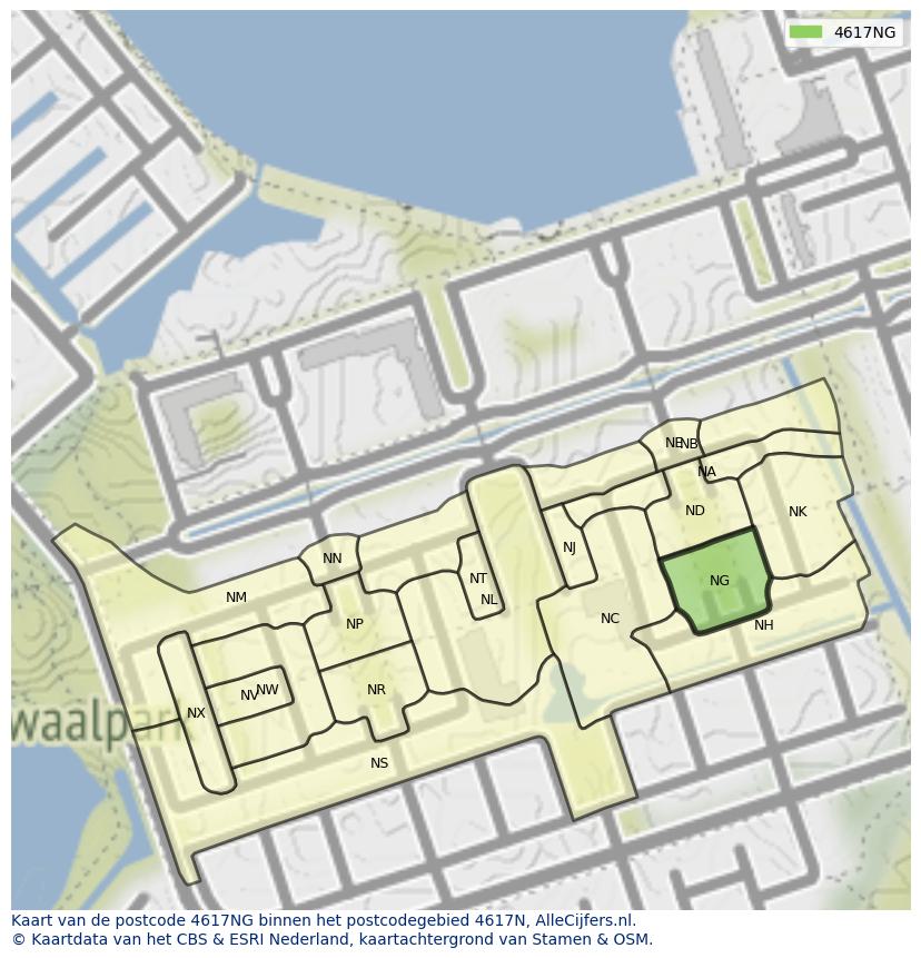 Afbeelding van het postcodegebied 4617 NG op de kaart.