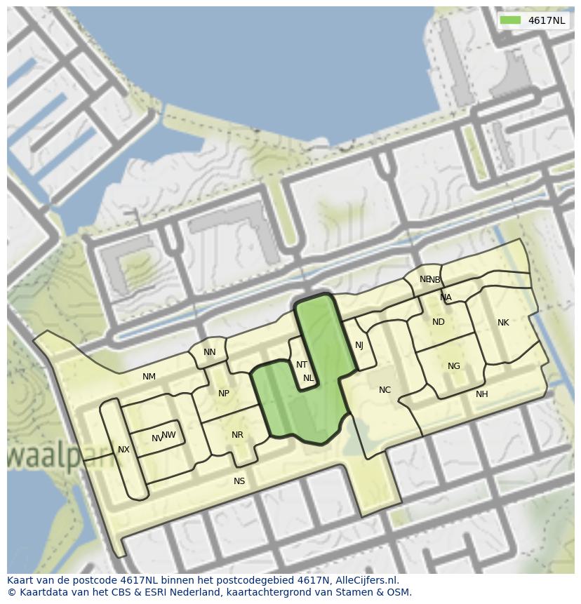 Afbeelding van het postcodegebied 4617 NL op de kaart.