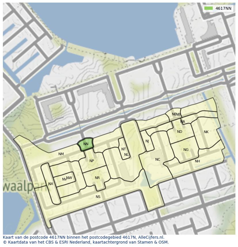 Afbeelding van het postcodegebied 4617 NN op de kaart.