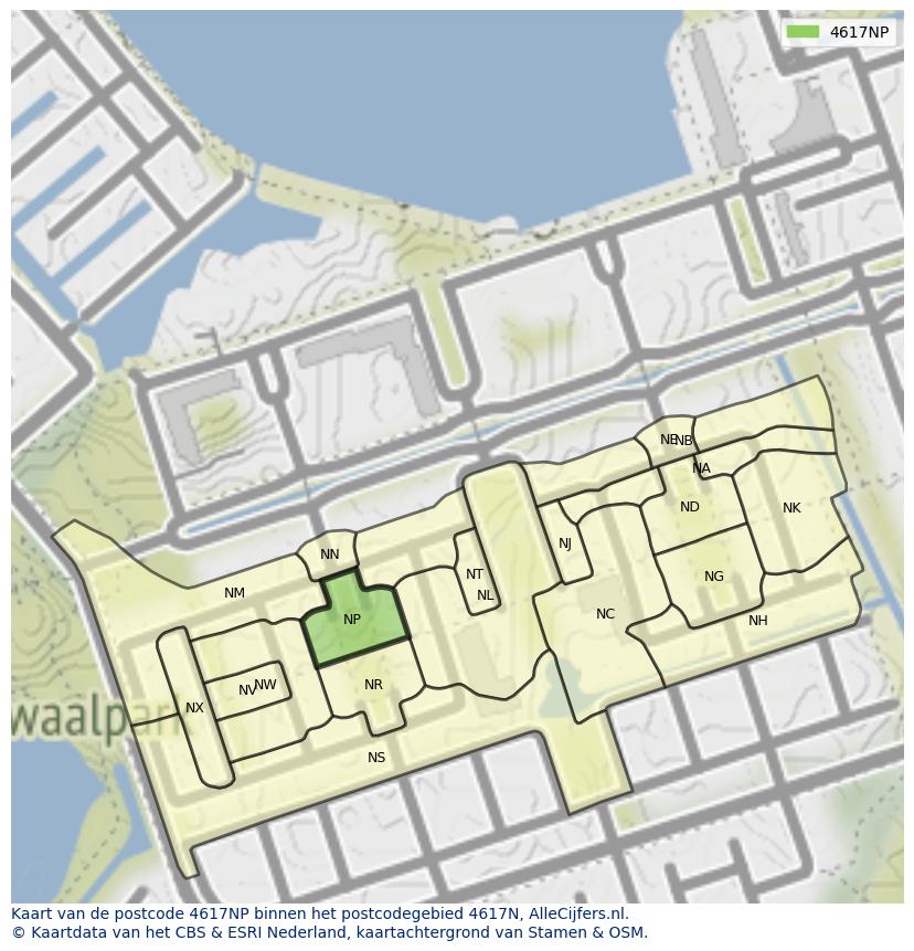 Afbeelding van het postcodegebied 4617 NP op de kaart.