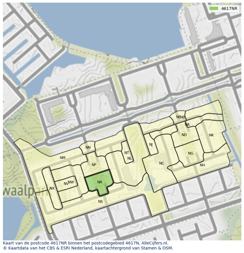 Afbeelding van het postcodegebied 4617 NR op de kaart.