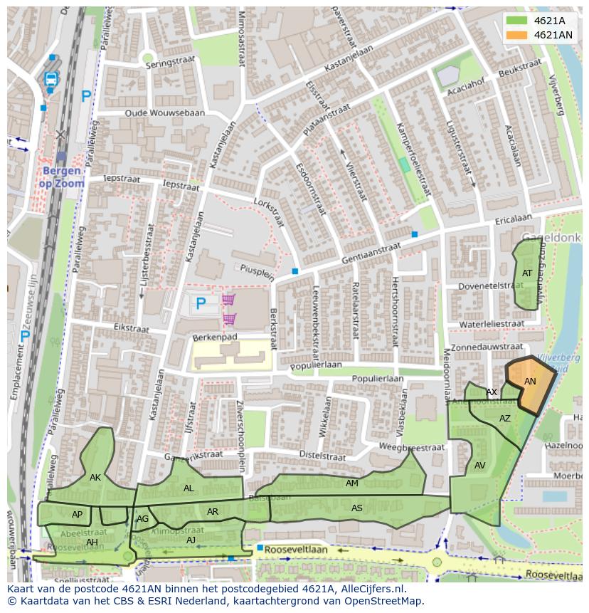 Afbeelding van het postcodegebied 4621 AN op de kaart.