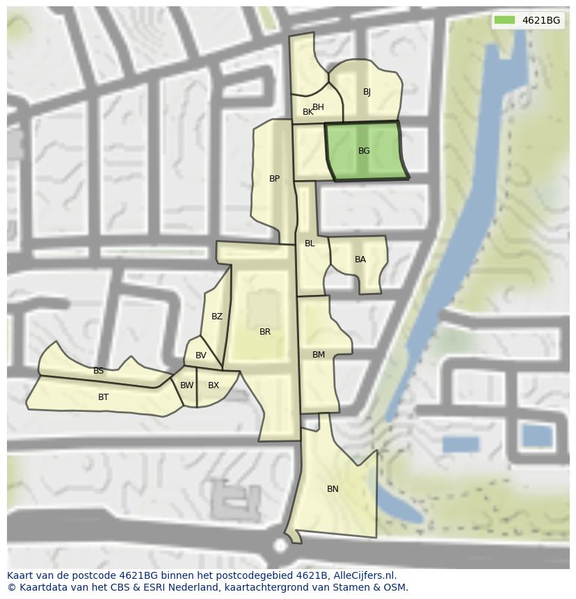 Afbeelding van het postcodegebied 4621 BG op de kaart.