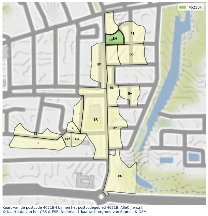 Afbeelding van het postcodegebied 4621 BH op de kaart.