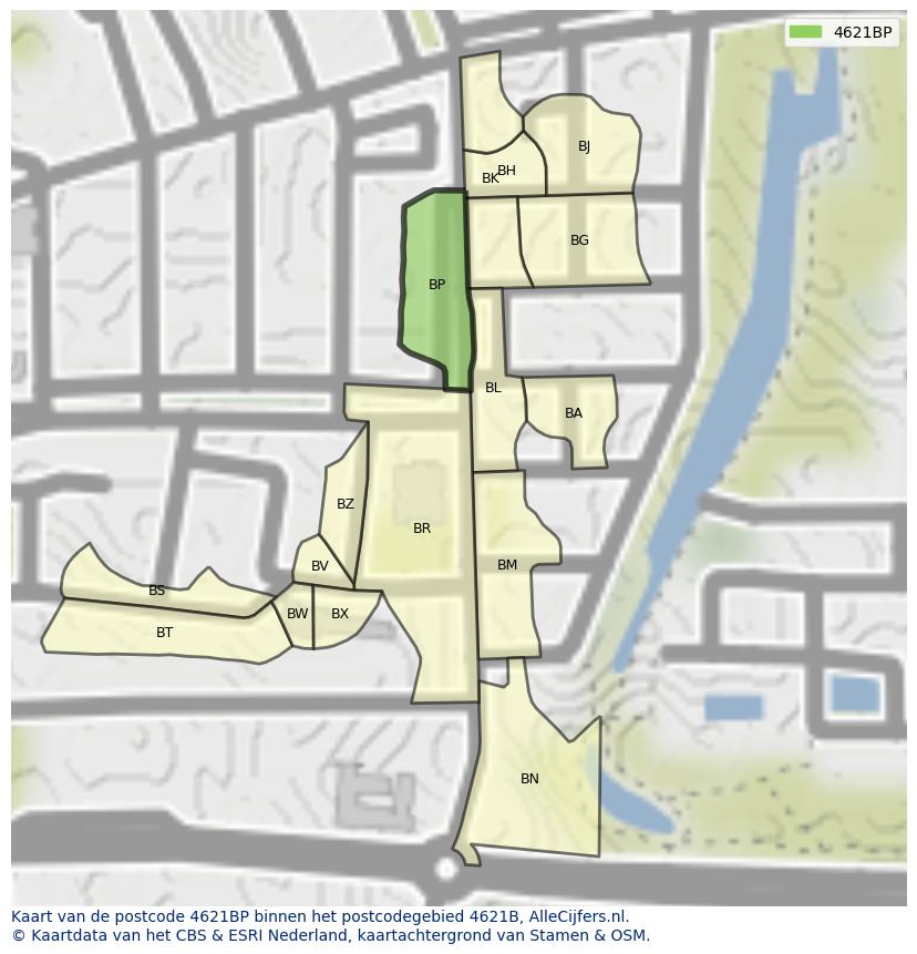 Afbeelding van het postcodegebied 4621 BP op de kaart.