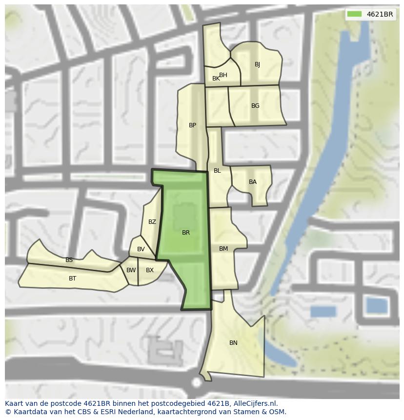 Afbeelding van het postcodegebied 4621 BR op de kaart.