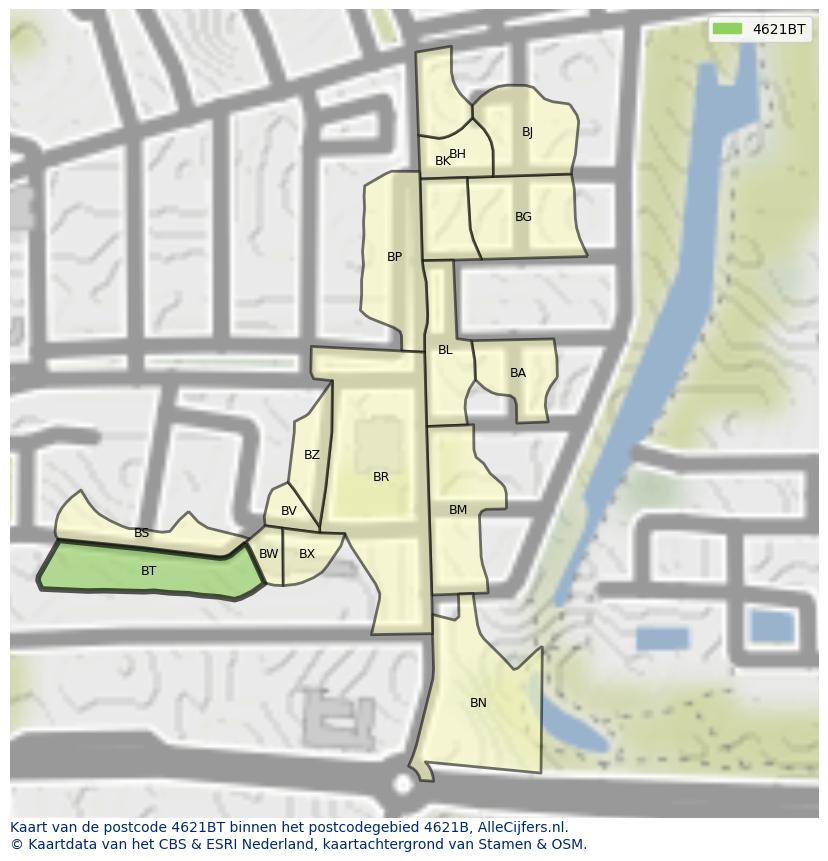 Afbeelding van het postcodegebied 4621 BT op de kaart.