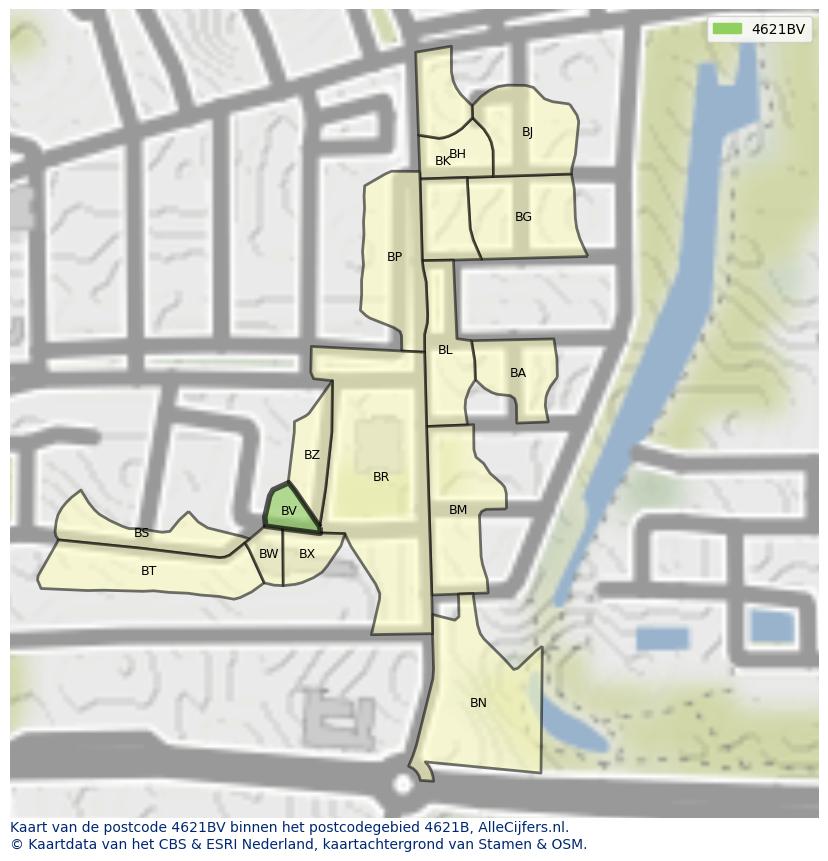 Afbeelding van het postcodegebied 4621 BV op de kaart.