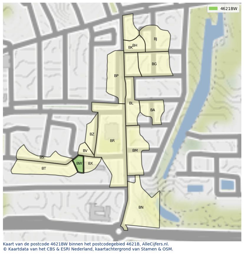 Afbeelding van het postcodegebied 4621 BW op de kaart.