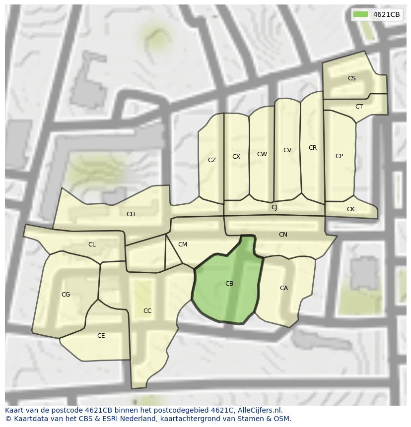 Afbeelding van het postcodegebied 4621 CB op de kaart.