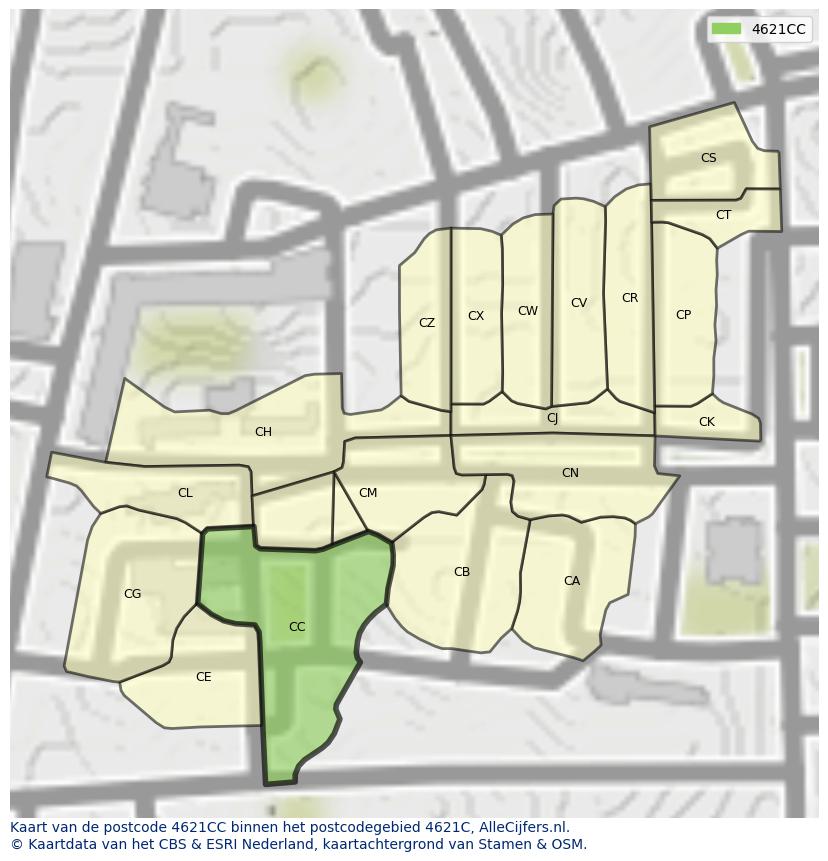 Afbeelding van het postcodegebied 4621 CC op de kaart.