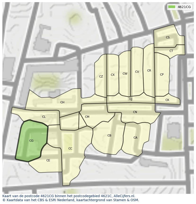 Afbeelding van het postcodegebied 4621 CG op de kaart.
