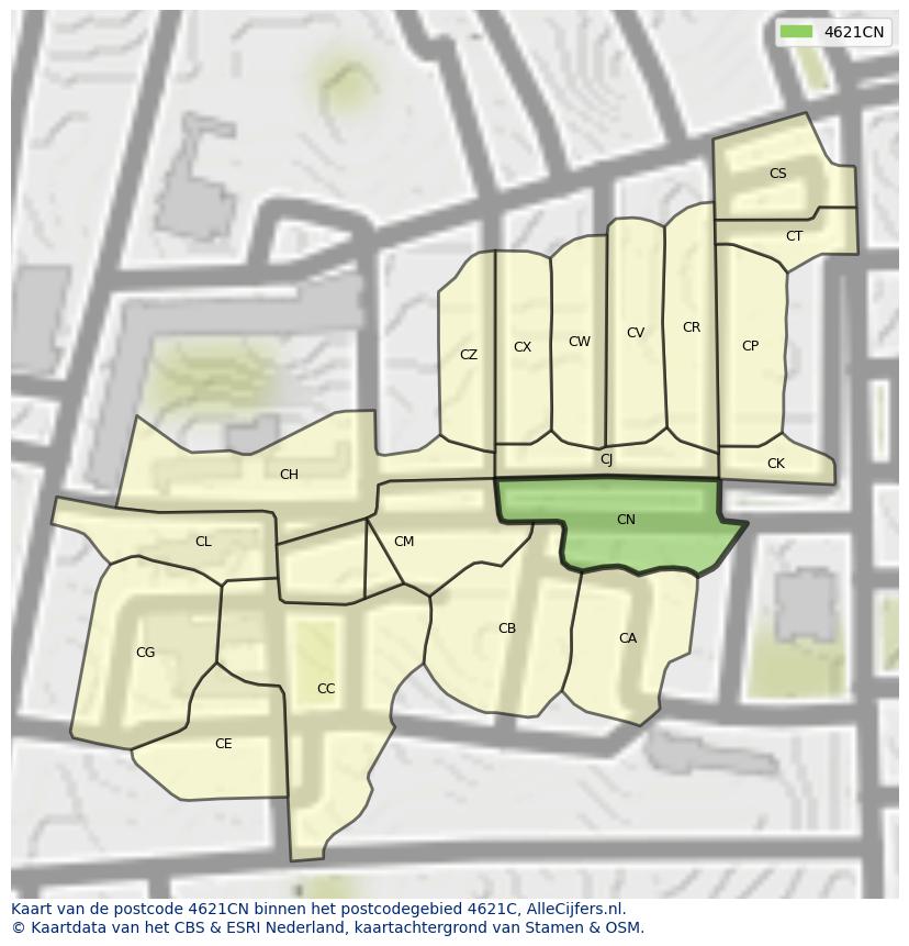 Afbeelding van het postcodegebied 4621 CN op de kaart.